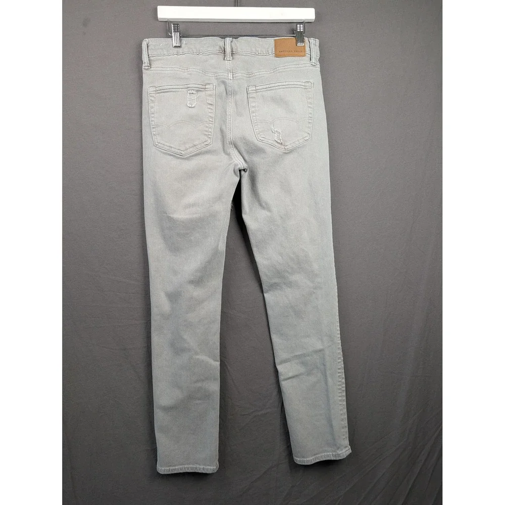American Eagle Airflex+ Slim Distressed Gray Jeans 31x32‎ Heavy Ripped Stretch